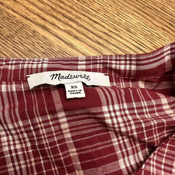 Madewell Red Plaid Viscose Button Down Blouse Women’s XS - Picture 2 of 4